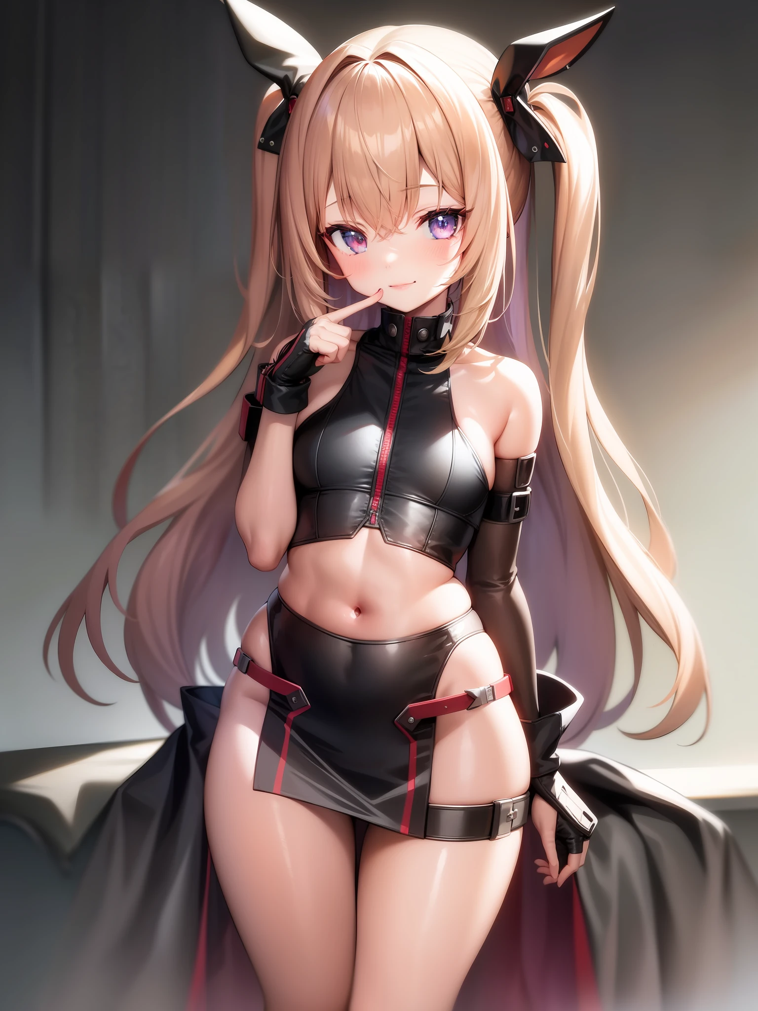 masterpiece, best quality,  SR-3MP, standing, little smile, touching cheek with finger,