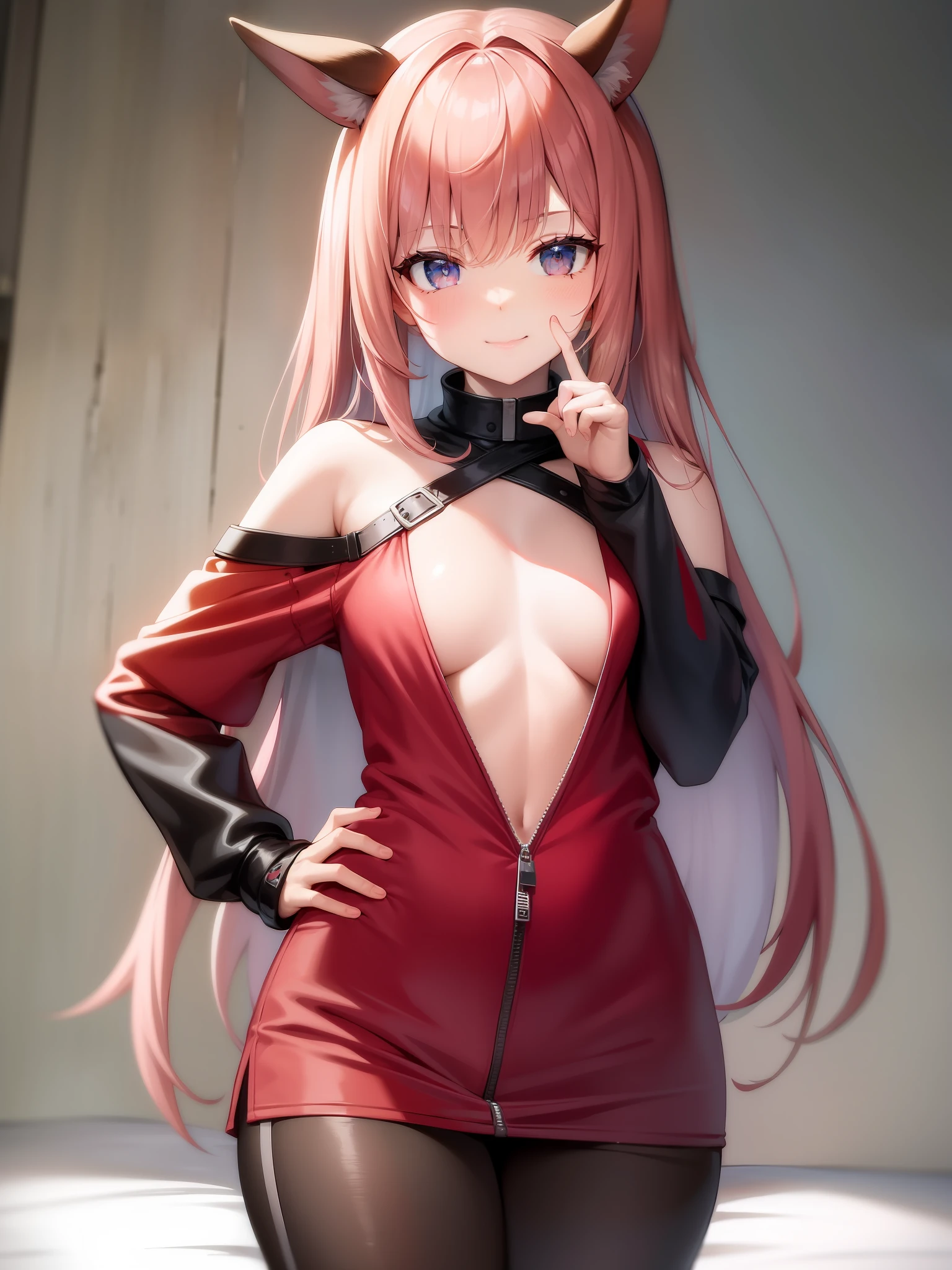 masterpiece, best quality,  SR-3MP, standing, little smile, touching cheek with finger,