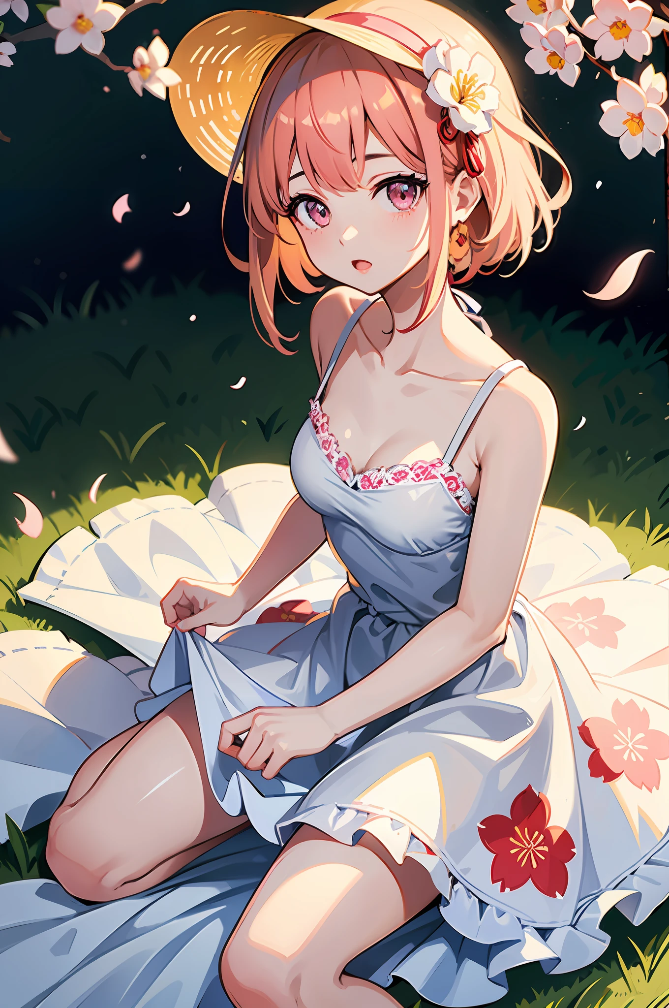 Beautiful anime girl, gentle and beautiful Chinese woman, half-length photo, delicate and sexy collarbone, charming oval face, double eyelids, vivid peach blossom eyes, pink lips, small nose, bare shoulders, focused face, close-up face , ultra-high-definition, ultra-detailed and elegantly positioned, the Lamra&quot; dress is cut from pale yellow lace woven with a delicate floral pattern and has a V-neck secured by thin straps and a sweet tiered mini skirt that swings with every step