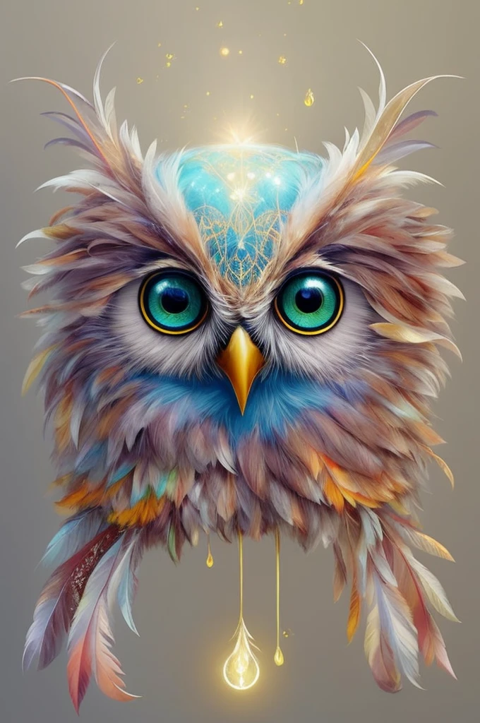 painting of a colorful eagle with a glowing eye and a feathered head, alien owl, cute detailed digital art, radiant owl, art by alessandro pauasso, beautiful digital art, amazing digital art, highly detailed 4k digital art, beautiful digital art, cute owl , beautiful digital art, very beautiful digital art, highly detailed digital art, cute digital art