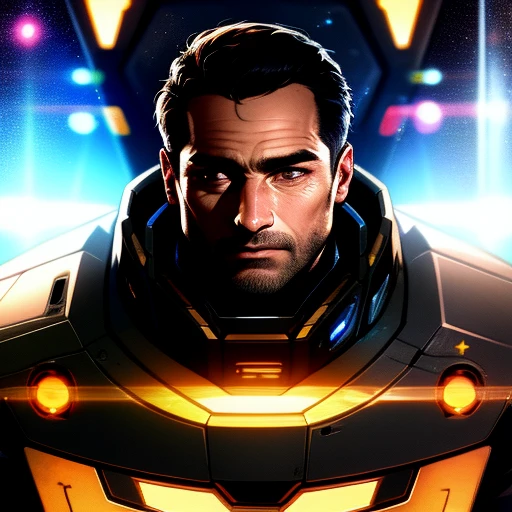 starsector, a portrait of a man, blank background, face focus, high tech suit,