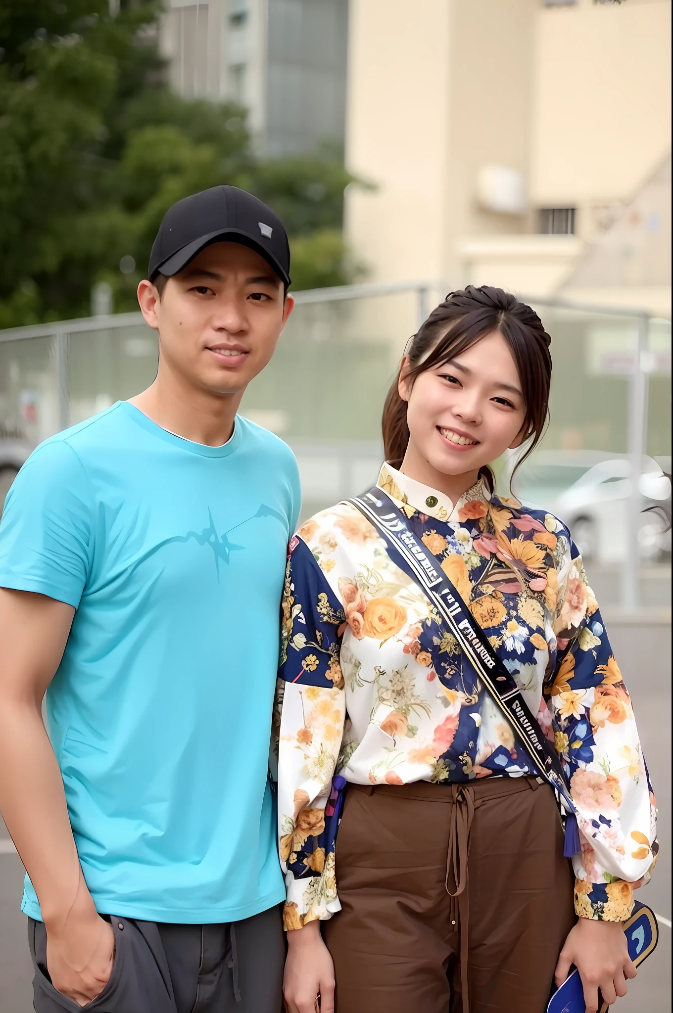 they are standing in a parking lot with a skateboard, ruan jia and fenghua zhong, lovely couple, james jean and fenghua zhong, huang yuxing and aya takano, ao dai, photo taken with nikon d750, photo taken with nikon d 7 5 0, dang my linh, taken with canon 8 0 d