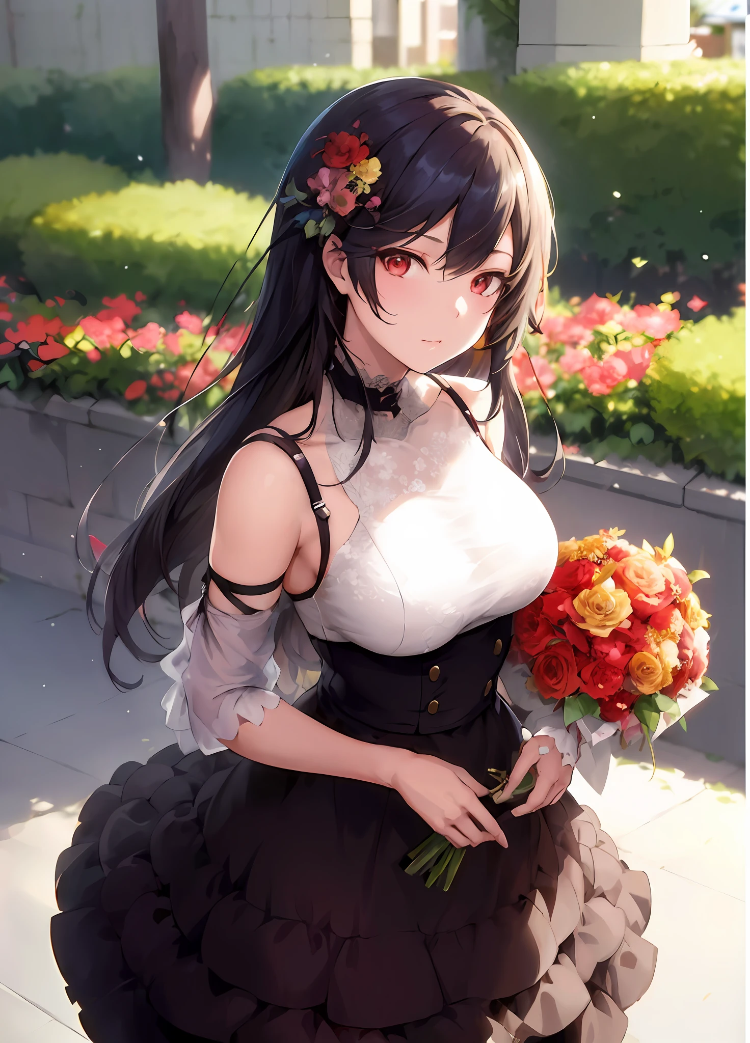 anime - style image of a woman with a bouquet of flowers, concept art by Kamagurka, pixiv contest winner, fine art, guweiz on pixiv artstation, guweiz on artstation pixiv, trending on artstation pixiv, from girls frontline, guweiz, from arknights, artwork in the style of guweiz