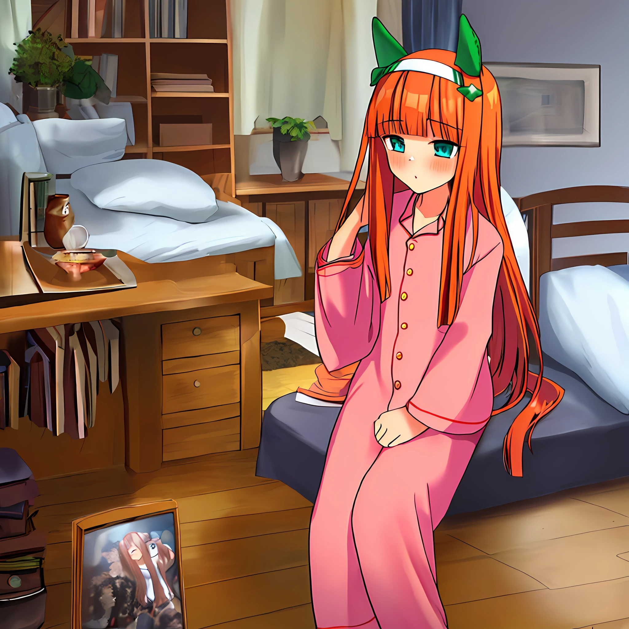 (Silence Suzuka, Pajamas) Good morning. fanart; (1 girl), indoors