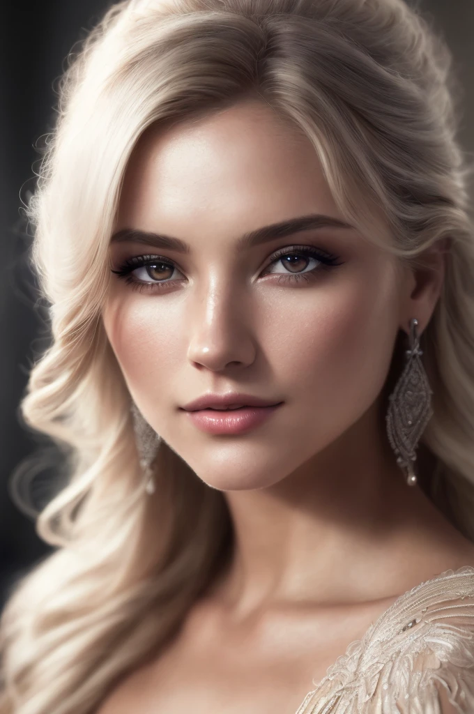 a close up of a woman with long blonde hair wearing a dress, detailed beauty portrait, 8k portrait render, photorealistic beautiful face, digital art of an elegant, soft portrait shot 8 k, beautiful blonde woman, gorgeous face portrait, detailed beautiful portrait, realistic beautiful face, beautiful realistic face, realistic digital illustration, realistic digital art 4k, realistic digital art 4 k