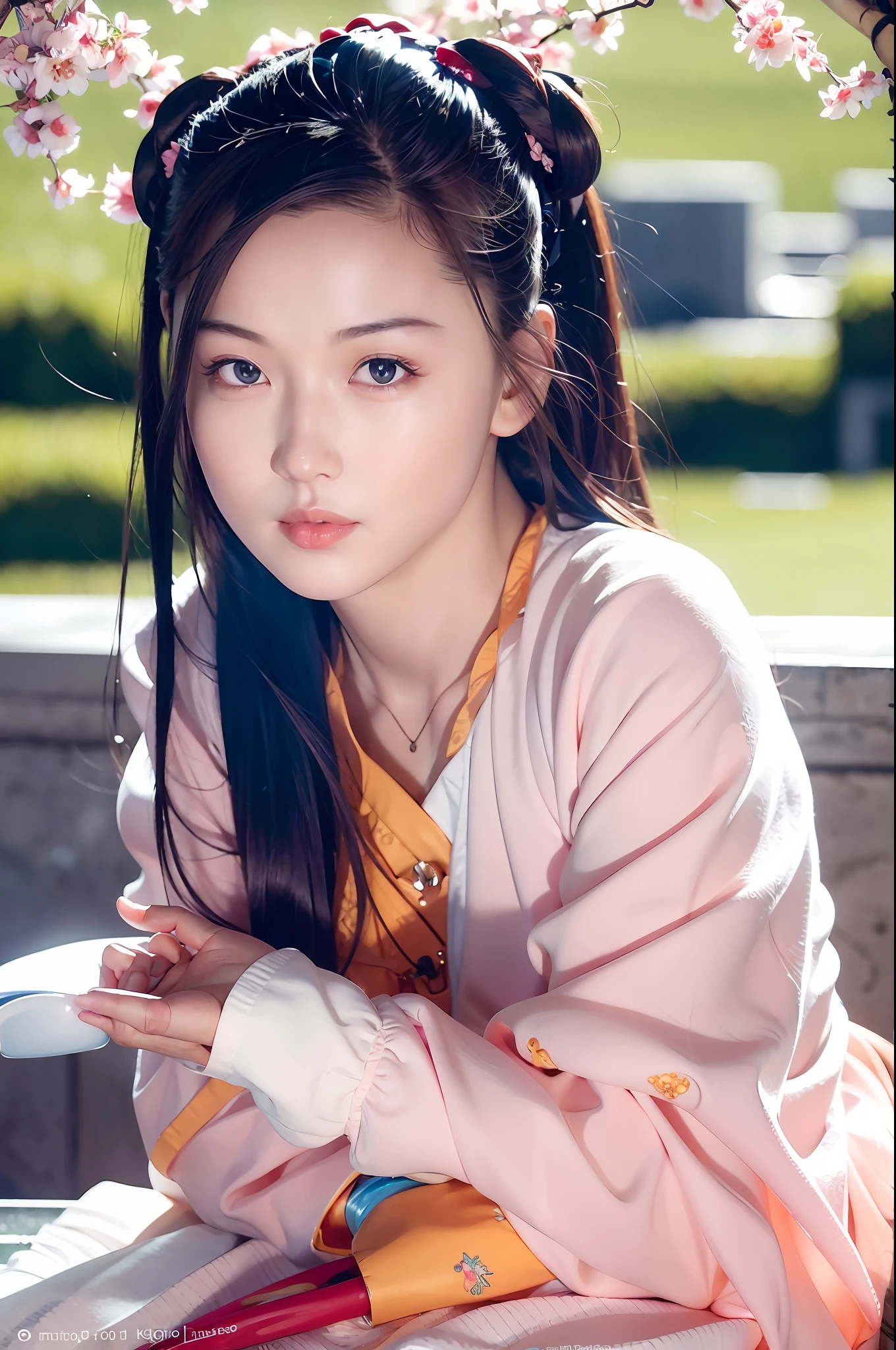 (masterpiece, best quality, super detailed, high resolution), perfect face, side light, shiny skin, (bloom), (gloss), happy smiley face, 1girl, multicolored hair, blue hair, pink Hair, rainbow sky, cherry blossoms, detailed face, shiny skin, depth of field, very detailed background, rule of thirds, great composition, dynamic angles, solo, extreme lighting, (detailed eyes), (very detailed CG unity 8k wallpaper), perfect anatomy, bright colors, wide-angle lens, cowboy shot, upper body,