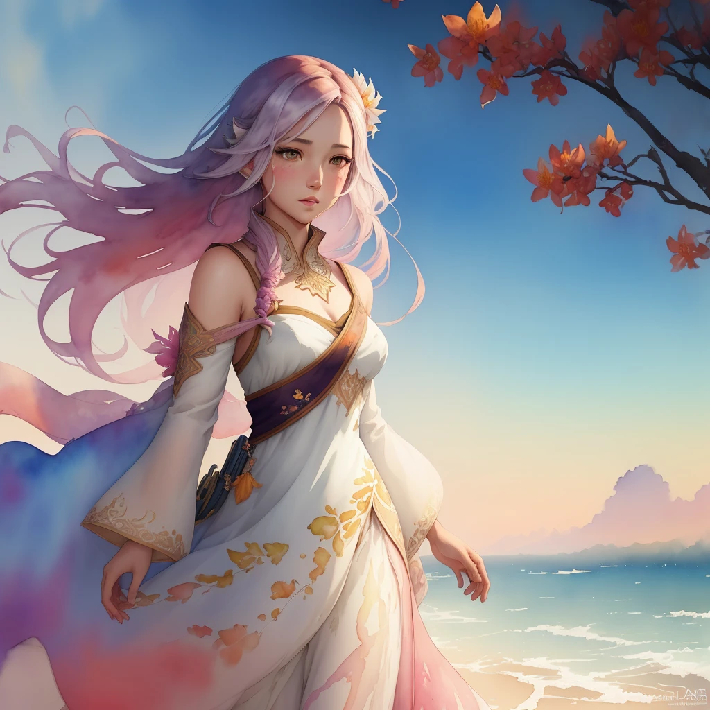 wtrcolor style, digital art of (jasmine), official art, blown by the wind, masterpiece, beautiful, ((watercolor)), paint splatter, intricate details. Great detail, [dripping:0.7], Trending on Artstation, Rachel Walker