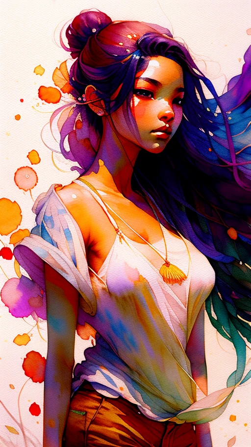 wtrcolor style, digital art of (jasmine), official art, blown by the wind, masterpiece, beautiful, ((watercolor)), paint splatter, intricate details. Great detail, [dripping:0.7], Trending on Artstation, Rachel Walker