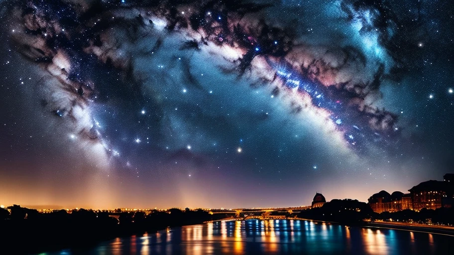 space photography, a scene of the Milky Way over the Arno river, 4k, realistic, super detailed