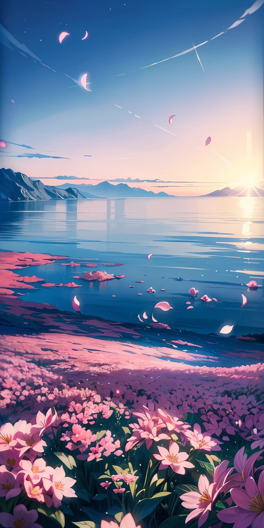 Masterpiece, best quality, (very detailed CG unity 8k wallpaper) (best quality), (best illustration), (best shadows) Nature&#39, blue sea,delicate leaves petals of various colors falling in the air light Tracking, super detailed --v6