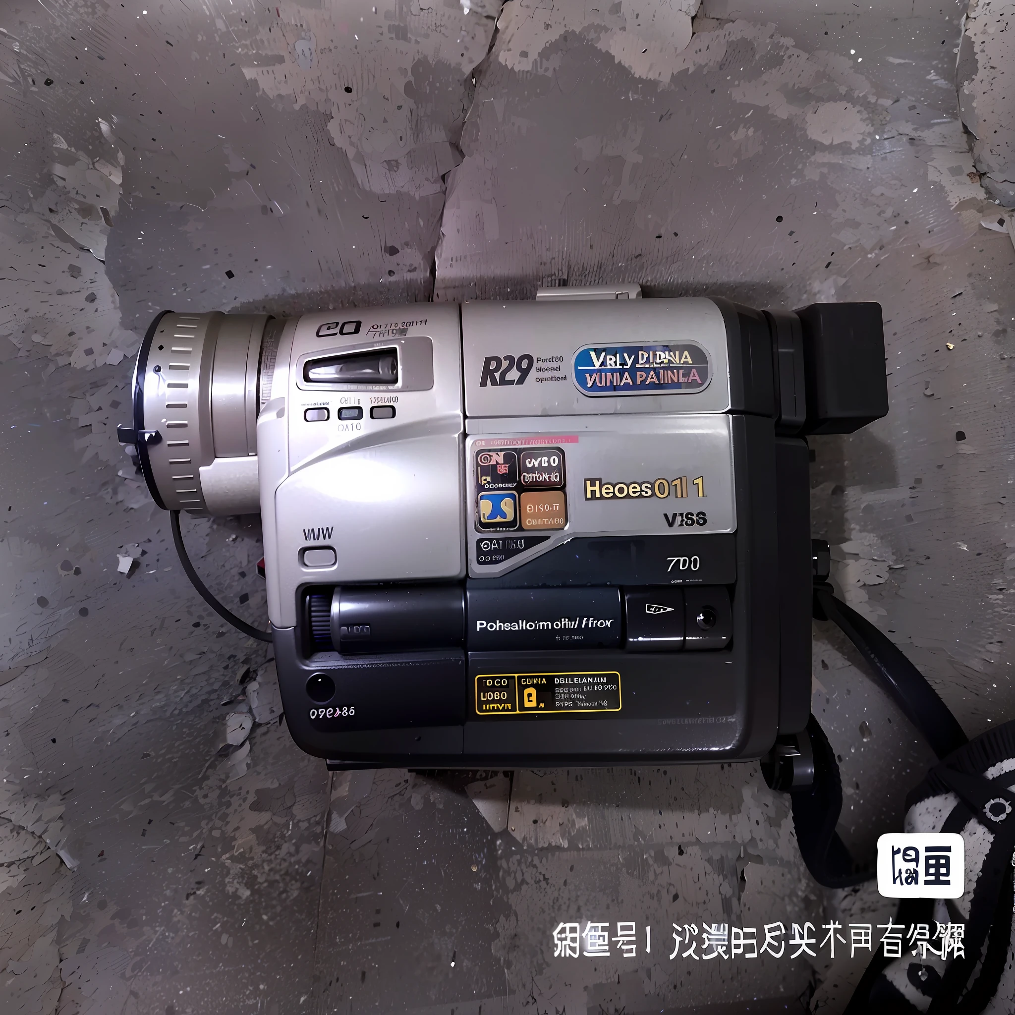 there is a video camera sitting on the floor with a cord, camcorder, 35mm —w 1920 —h 1080, kodak 5219, cinematic , - h 7 6 8, video camera, 90s japan, 1997 ), 19xx, camcorder effect