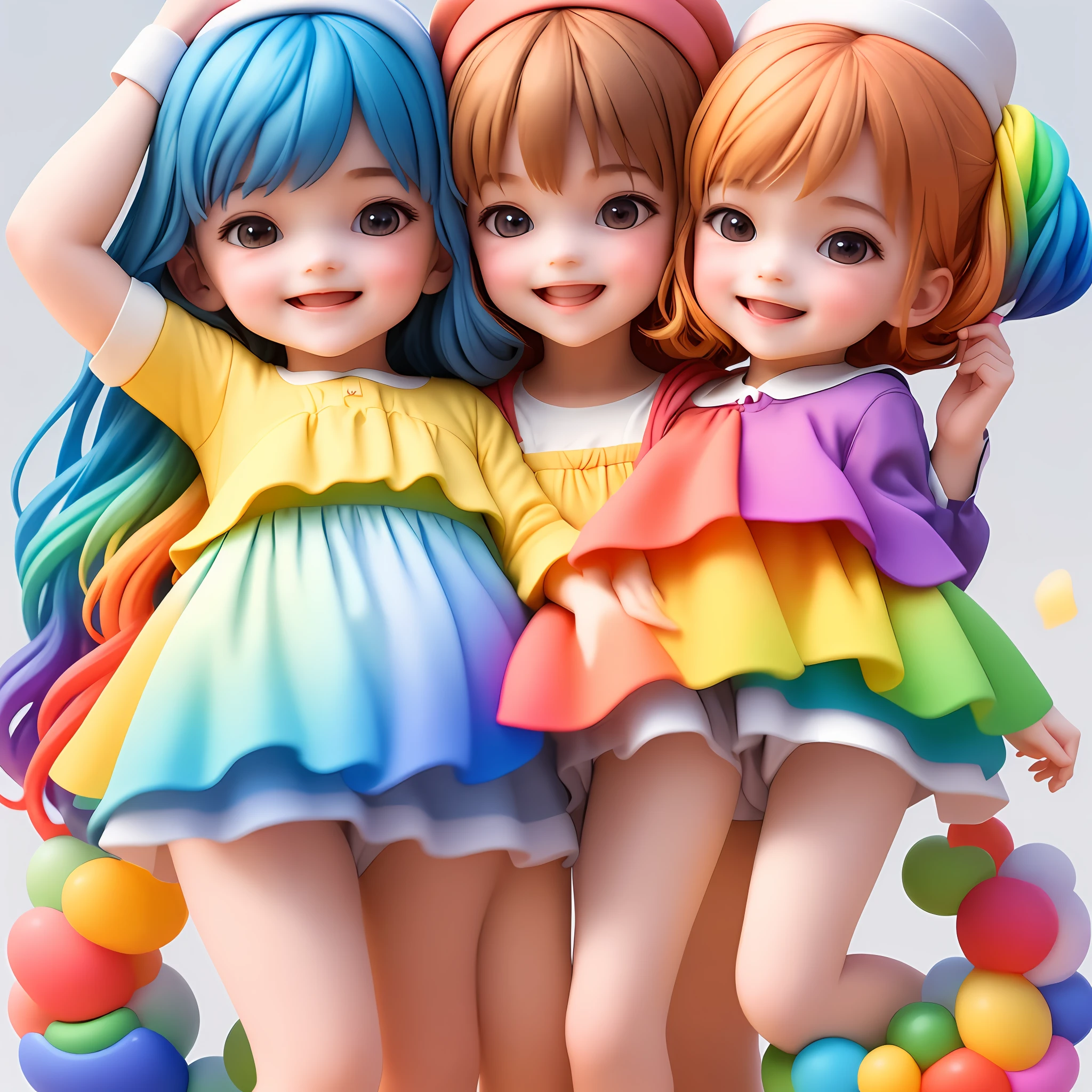 ((best quality)), ((ultradetailed)), ((masterpiece)), A charming logo for a children's goods store, featuring a minimalist representation of a mother and her two young daughters aged one and four, infused with the colors of the rainbow. The logo captures the essence of childhood wonder and imagination. The figures are depicted with clean, flowing lines, conveying a sense of joy. Rainbow colors bring a sense of magic and emotion to the logo, symbolizing the diversity of available products, resolution: 4K.