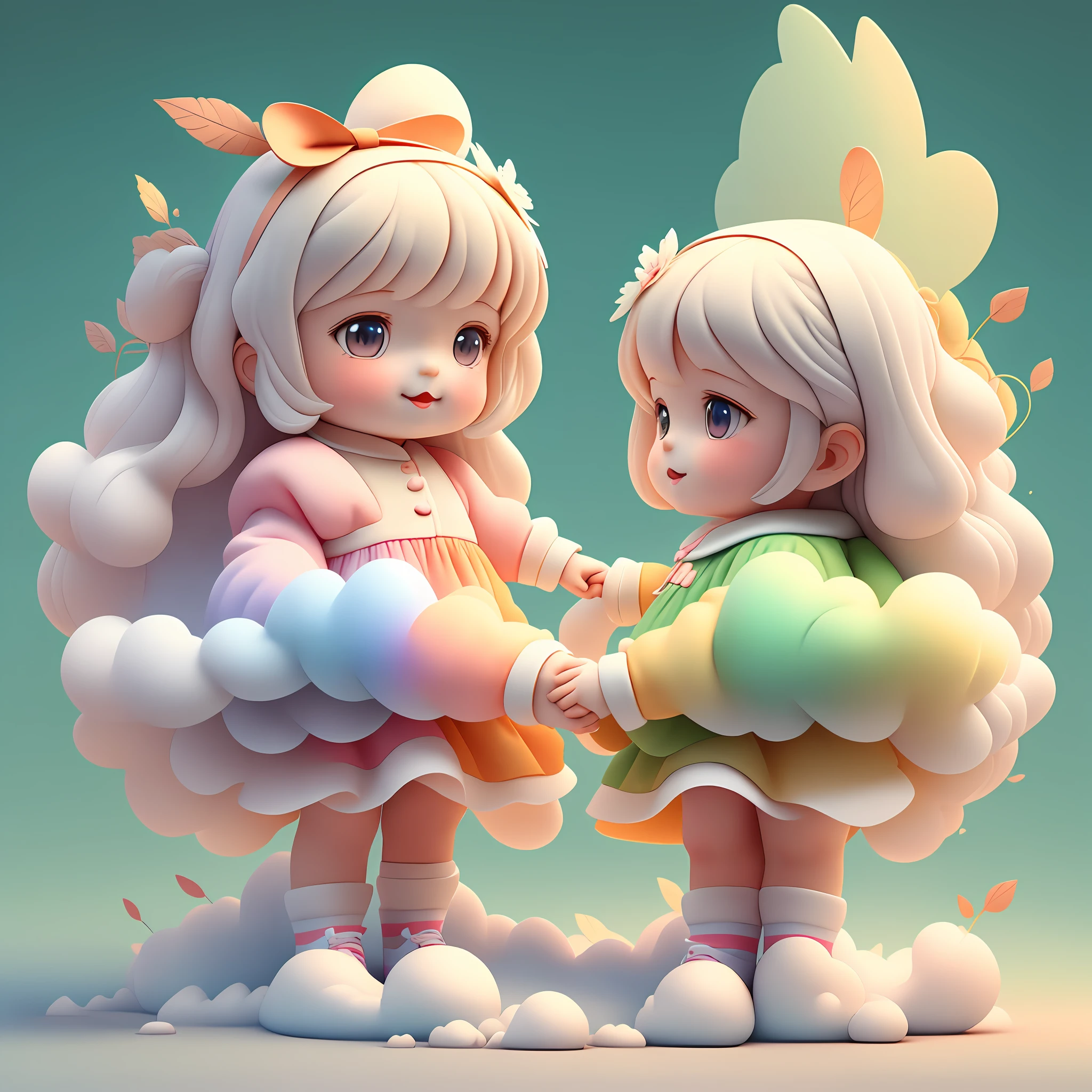 ((best quality)), ((ultradetailed)), ((masterpiece)), illustration, scene: two sisters holding hands, theme: children's goods store, character: one and four year old sisters, appearance: each one wearing a new pair of sneakers, other scene elements: rainbow background behind the character, perspective: cute kawaii 3D style, minimalist illustration, vector, logo, white background, 3D flat, centered, resolution: 4K.
