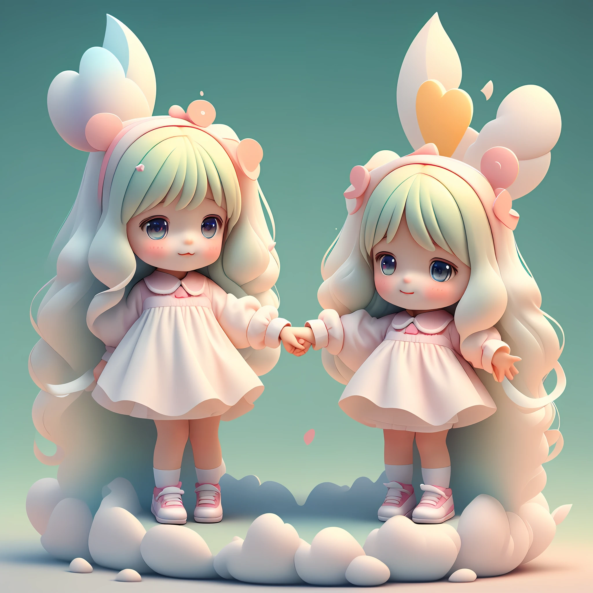 ((best quality)), ((ultradetailed)), ((masterpiece)), illustration, scene: two sisters holding hands, theme: children&#39;s goods store, character: one and four year old sisters, appearance: each one wearing a new pair of sneakers, other scene elements: rainbow background behind the character, perspective: cute kawaii 3D style, minimalist illustration, vector, logo, white background, 3D flat, centered, resolution: 4K.