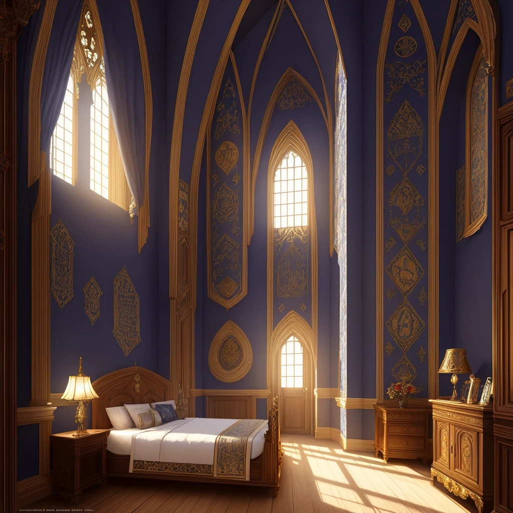 intricate details, magic medieval castle bedroom a bedroom in which a little blond boy sleeps, fantasy, grim, dark, ((masterpiece)), art, illustration by Magali Villeneuve, Alayna Lemmer, arhiee, WLOP cinematic lighting, deep color, cinematic,