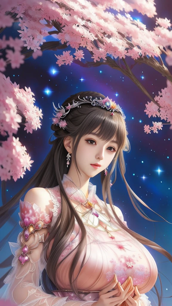 anime girl in a pink lace dress, concept art by Yang J, pixiv contest winner, (An extremely delicate and beautiful work), fantasy art, a beautiful fantasy empress,big breasts, beautiful alluring anime woman, anime goddess, seductive anime girl, extremely detailed artgerm, ((a beautiful fantasy empress)), anime fantasy illustration, anime fantasy artwork, a beautiful artwork illustration, beautiful fantasy anime,beautiful hands, (gigantic breasts:1.5)