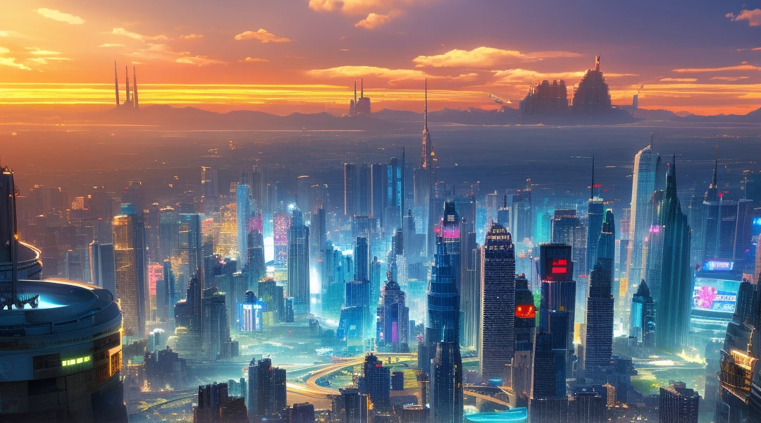City skyline view with lake and park, illustration by Cha Shibiao, shutterstock, Art Nouveau, Shenzhen, Shenzhen, Shenzhen. Guangjian, the ultra-wide view of the urban landscape, the sci-fi buildings that break through the imagination, all buildings have a sense of technology and are full of technology. A sci-fi blockbuster with a sense of sight. There are flying saucers and spaceships looming in the sky. Architecture combined with lighting. Neon building. Beautiful city of the future, beautiful cityscape, tech city background, Hou porcelain, with a city in the background. Inspired by Makoto Shinkai&#39;s popular concept art and masterpieces on pixiv, vision (wide angle lens), super high resolution (fidelity: 1.4), super high quality, extremely detailed CG Unity 8k wallpapers, aesthetics, award winning photography, real High Detail, Detail Enhancement, Blur Removal, Intricacy, Traveling Art. Visually stunning. Beautiful future city, beautiful city, dream land of Chinese people, pexels, blue hour photography, Chinese dreamland, spectacular clouds, fantasy clouds.