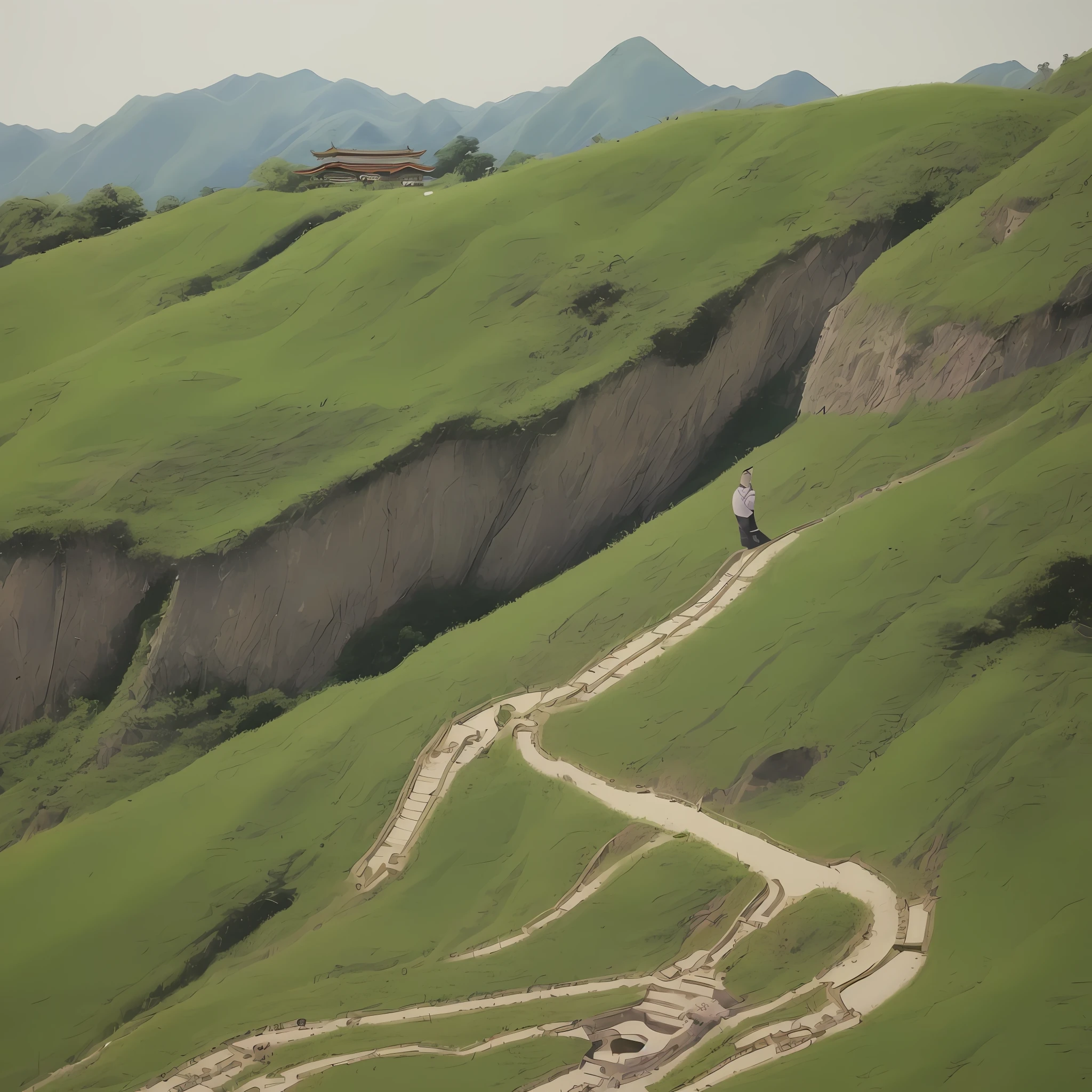 The man is determined to go out of his hometown, and he will not pay back if he fails to learn and become famous. There is no need to bury the bones in the homeland, life is full of green hills. traditional Chinese painting
