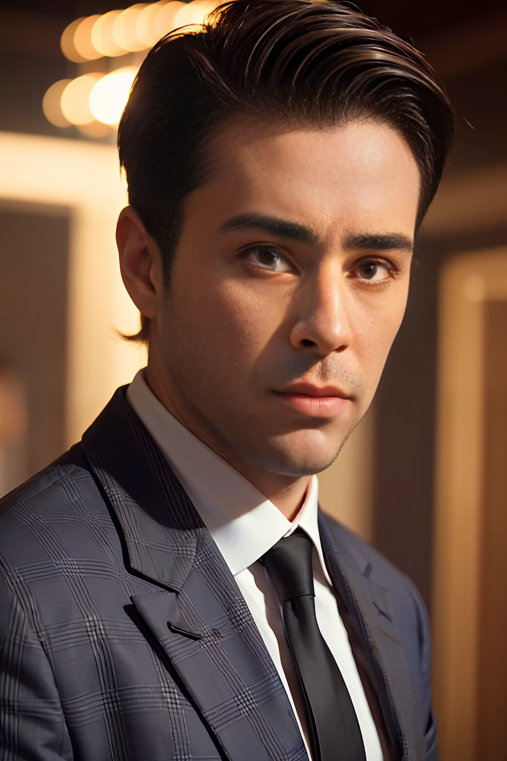 Mature male, half-body, frowning, 4k, high-res, masterpiece, best quality, sharp focus, (cinematic lighting), [:(detailed face:1.3):0.2], eyes on the audience, suit, scar on the face