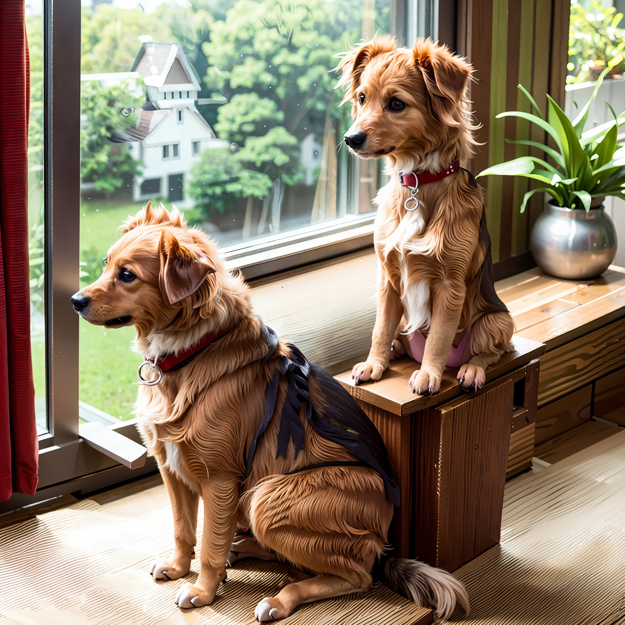 Little poodle sitting at the window