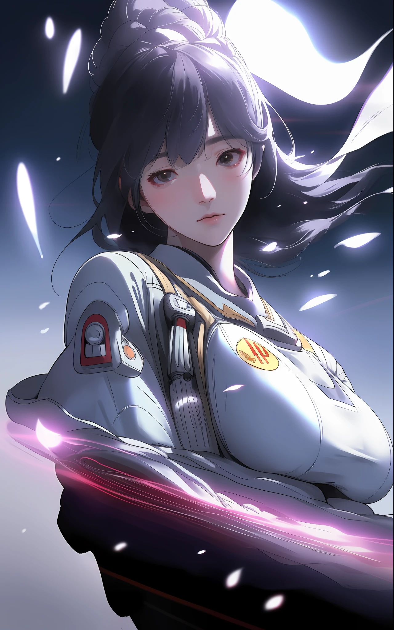 Korean girl in astronaut suit on moon, (An extremely delicate and beautiful work), beautiful face, waist leaking, full body, Random posture, (gigantic breasts:1.5), delicate figure, realistic photo, (portrait), [smoke], [haze], natural lighting, shallow depth of field, photographed on a Canon EOS-1D X Mark III, 50mm lens, F/2.8, (intricately detailed, hyperdetailed), ((RAW color)), sharp focus, HDR, 4k resolution, Cinematic film