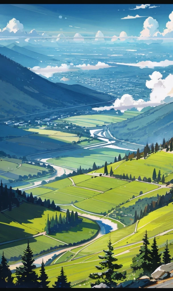 The rivers between the mountains and forests flow gently, and the detailed background rendering of the scenery is a masterpiece. Under the extreme picture quality, the sun gathers into a large aperture during the day, and the clouds are leisurely, looking up at the sky.