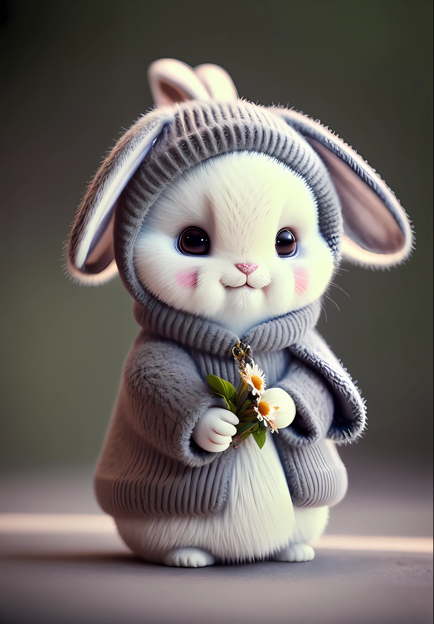 bunny, blur, bunny, flower, nature, no_humans, depth of field, to8contrast style, DARK_Glam, wearing DRK_Glam, deep shadows, (dark: 1.4), (8k, RAW photo, best quality, masterpiece: 1.2)