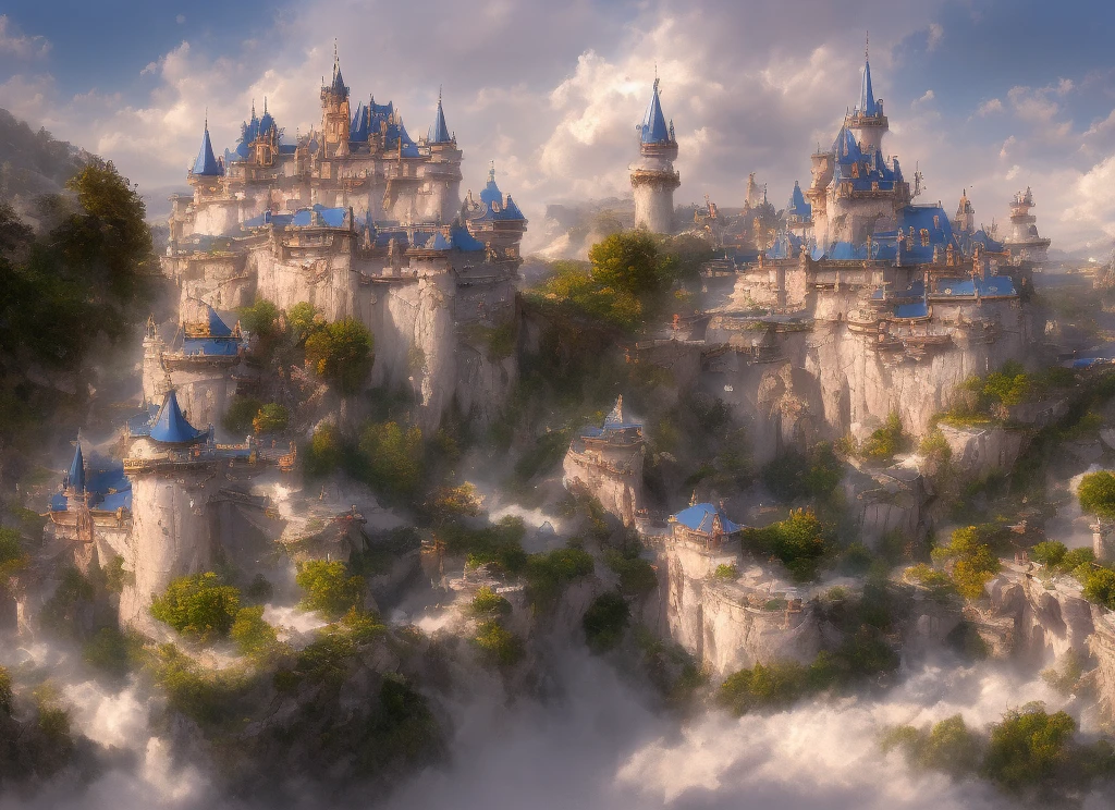 (sky rose fantasy castle), (ridiculous), fantastic real scene scenery, disney, drawing by thomas kincaid, artstation, clear focus, inspirational 8k wallpaper,