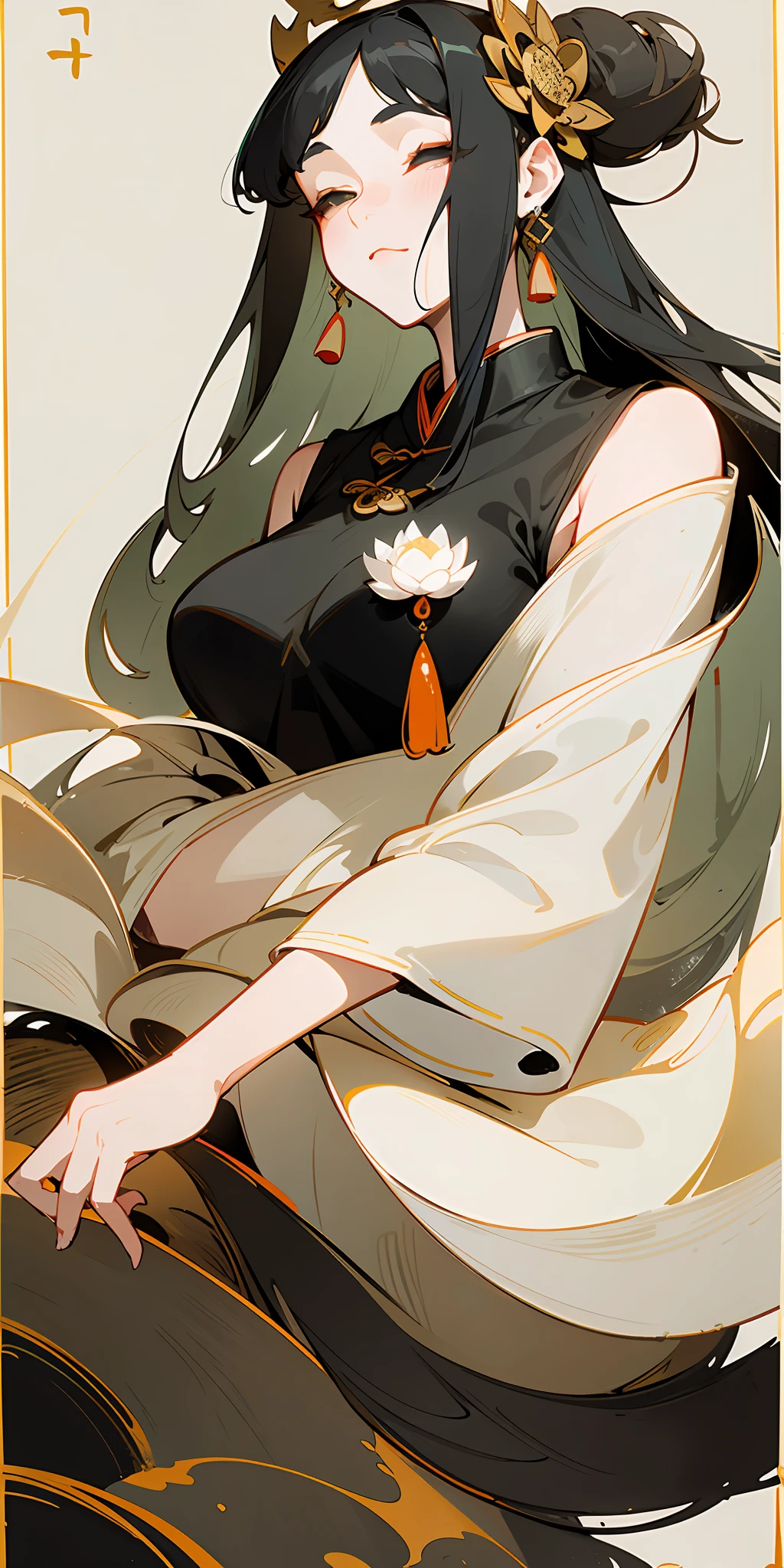 An ancient Chinese beauty, wearing flowing tulle, wearing flowing tulle, light silk, graceful figure, wearing Chinese ancient clothes, lazy posture, lotus leaf, ink painting style, blank, freehand, masterpiece, super detailed, epic composition, high quality, the highest quality, 4k --v 6
