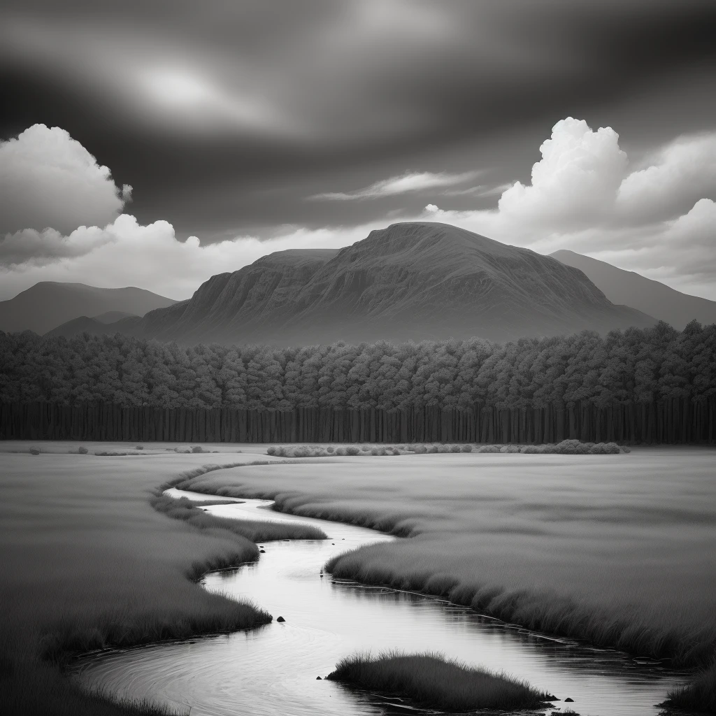 landscape painting black and white