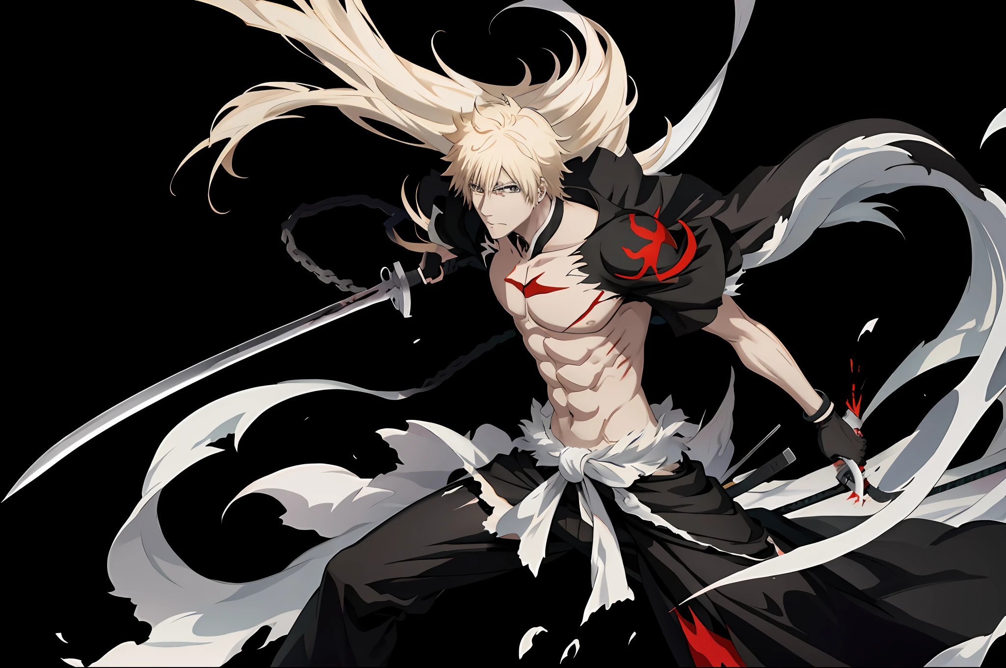 anime character with sword and blood splattered paint on a black background, badass anime 8 k, bleach manga style, anime epic artwork, ichigo kurosaki, best anime 4k konachan wallpaper, anime style 4 k, 4 k manga wallpaper, anime art wallpaper 4k, anime art wallpaper 8 k, anime art wallpaper 4 k, anime wallpaper 4 k