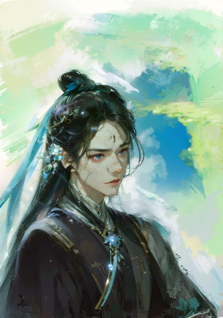 (Male: 1.1), black eyes, oriental beauty, (masterpiece), best quality, Anime, merge, colorful, vibrant colors, illustration, artstyle, fantasy, realistic, animation, (photo_\(medium\):1.0), by Antonio J. Manzanedo, by Jeremy Lipking, lightning, in surreal landscape, smooth, sharp focus