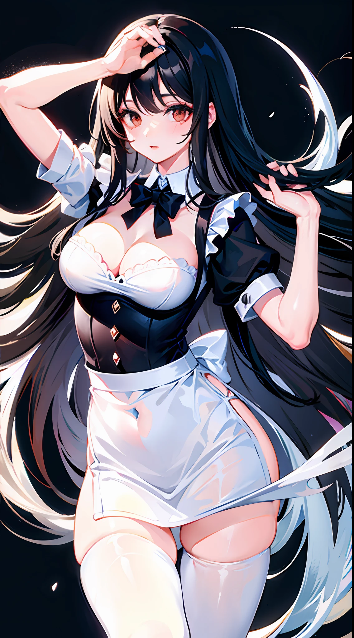 long black hair maid white liquid