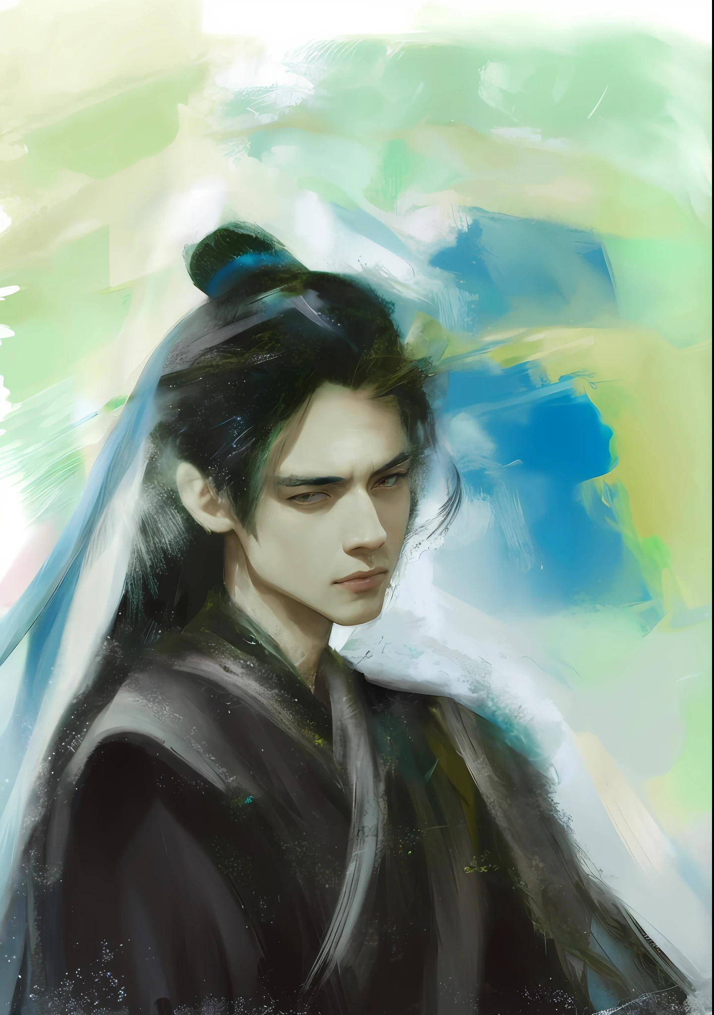 (Male: 1.1), black eyes, oriental beauty, (masterpiece), best quality, Anime, merge, colorful, vibrant colors, illustration, artstyle, fantasy, realistic, animation, (photo_\(medium\):1.0), by Antonio J. Manzanedo, by Jeremy Lipking, lightning, in surreal landscape, smooth, sharp focus