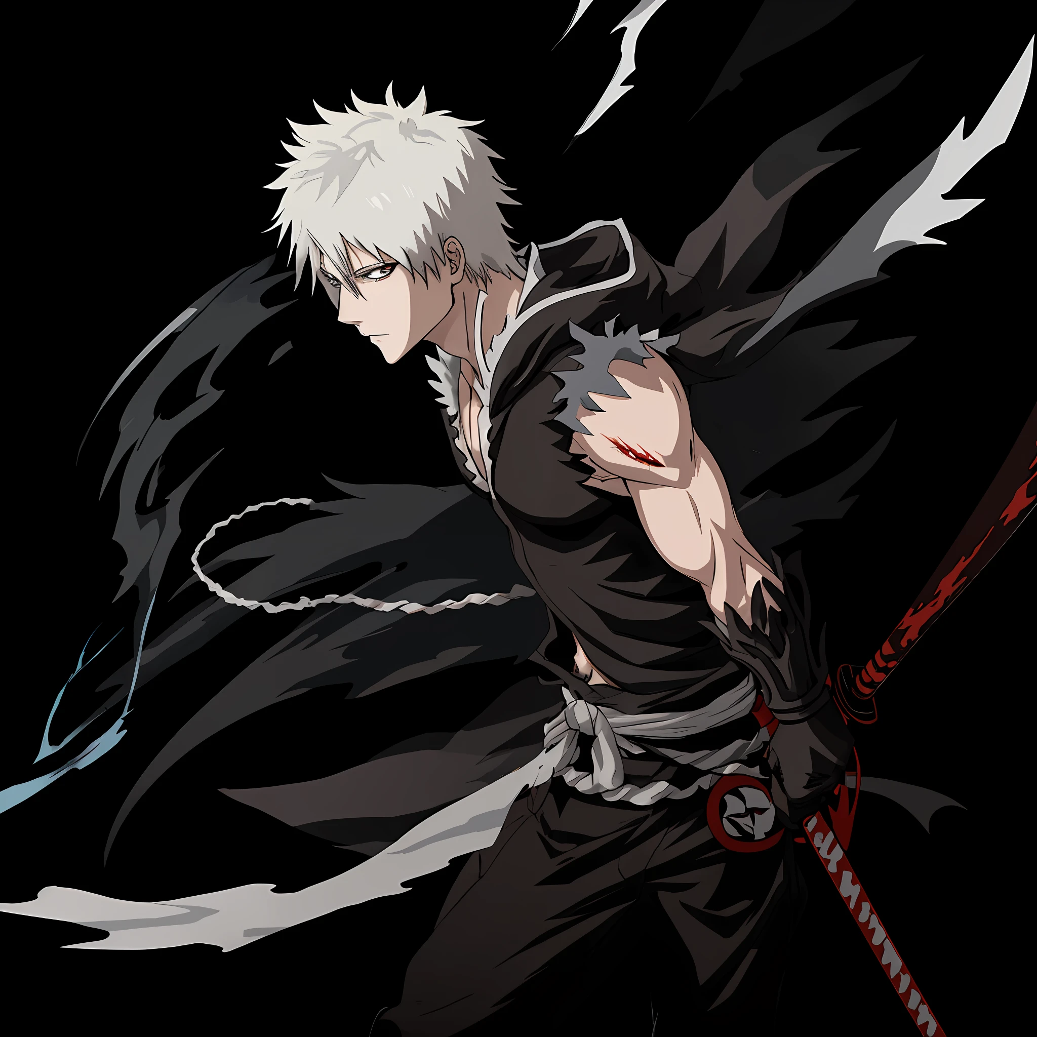anime character with sword and blood splattered paint on a black background, vector art inspired by Kanō Hōgai, pixiv contest winner, sots art, badass anime 8 k, bleach manga style, anime epic artwork, ichigo kurosaki, best anime 4k konachan wallpaper, anime style 4 k, 4 k manga wallpaper