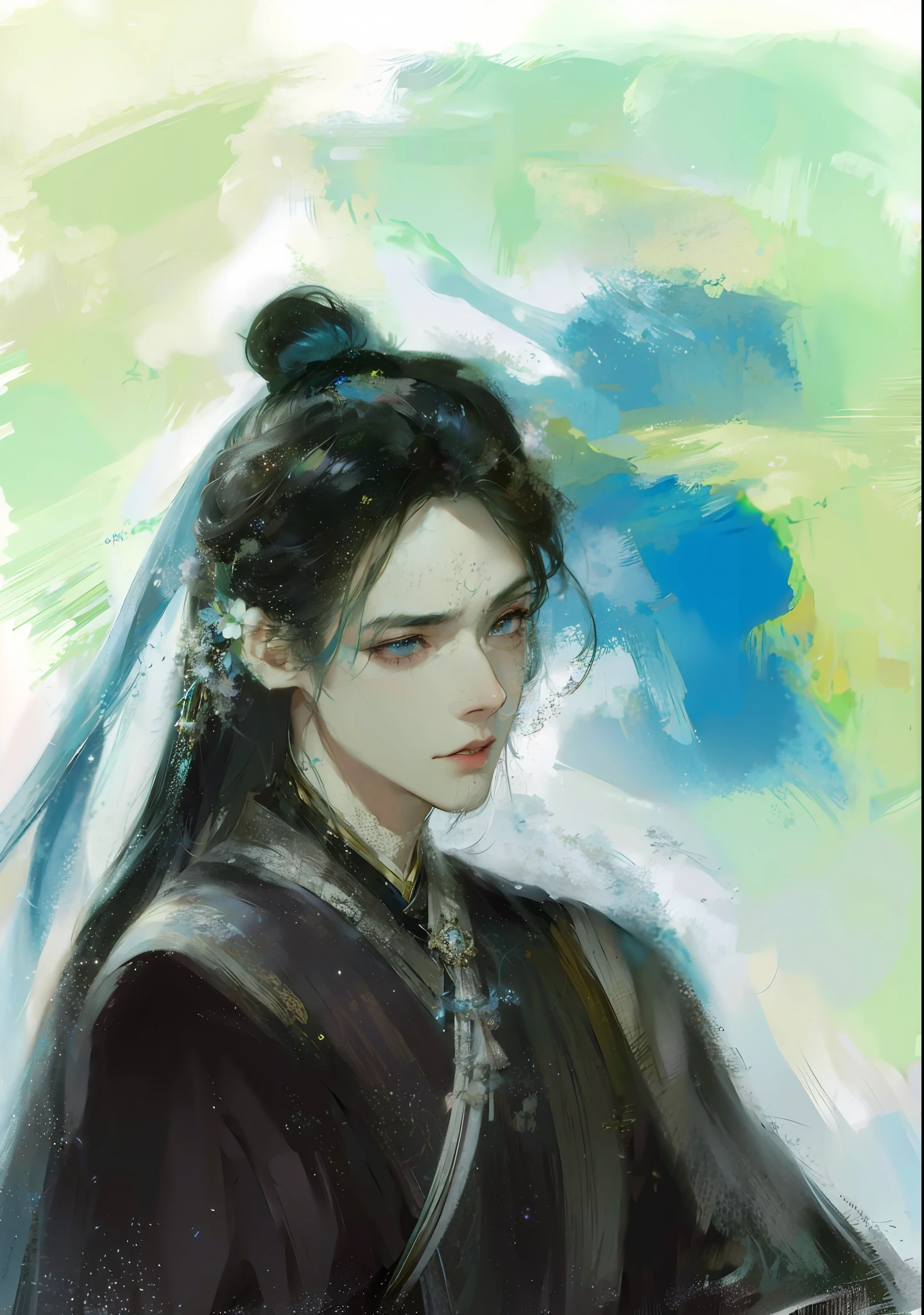 (Male: 1.1), black eyes, oriental beauty, (masterpiece), best quality, Anime, merge, colorful, vibrant colors, illustration, artstyle, fantasy, realistic, animation, (photo_\(medium\):1.0), by Antonio J. Manzanedo, by Jeremy Lipking, lightning, in surreal landscape, smooth, sharp focus