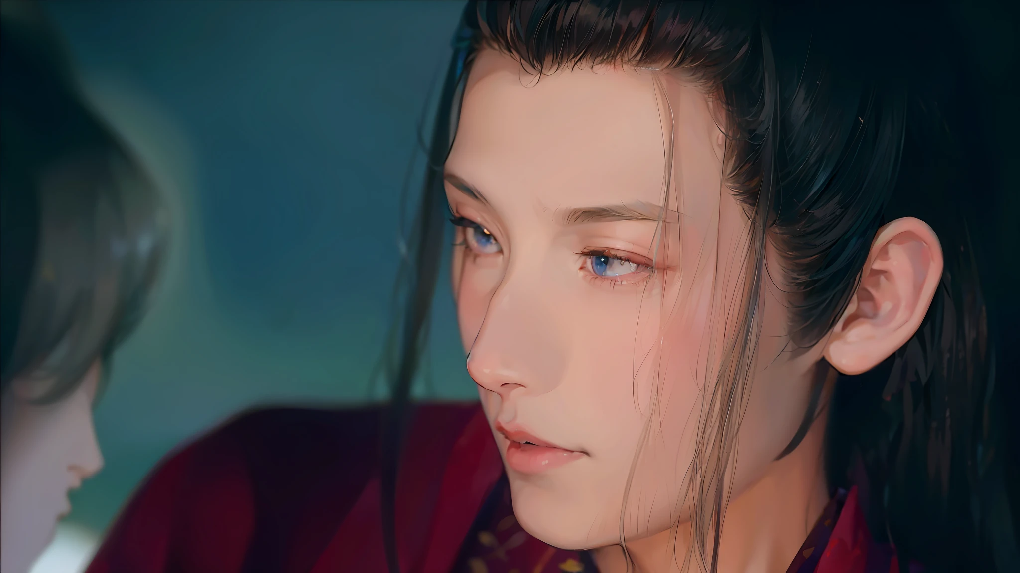 (Male: 1.1), black eyes, profile, oriental beauty, (masterpiece), best quality, Anime, merge, colorful, vibrant colors, illustration, artstyle, fantasy, realistic, animation, (photo_\(medium\):1.0 ), by Antonio J. Manzanedo, by Jeremy Lipking, lightning, in surreal landscapes, smooth, sharp focus