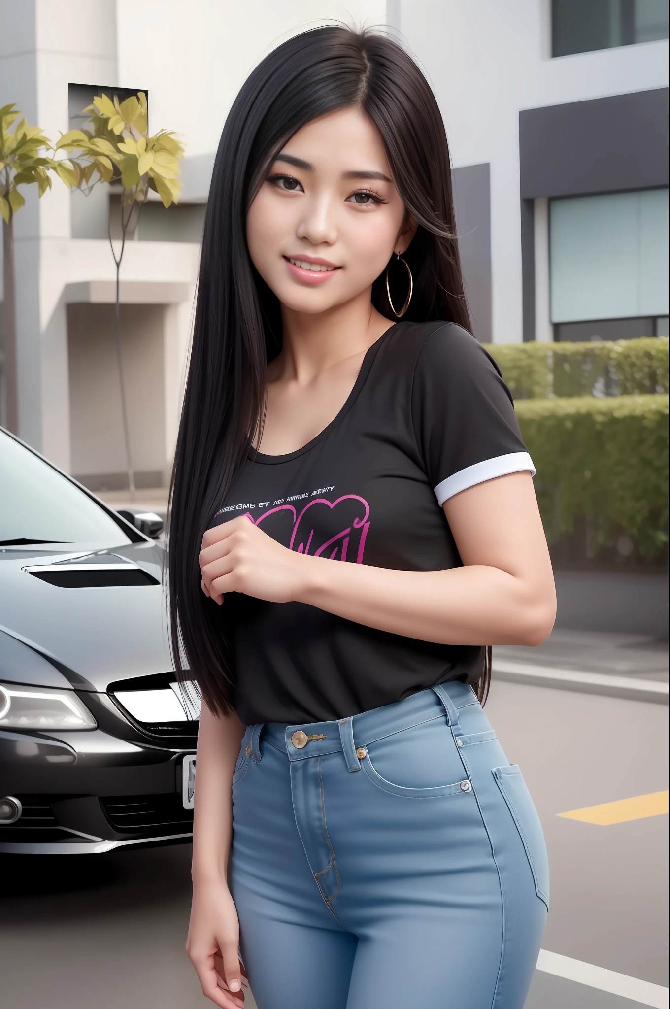 best quality, ultra high res, (photorealistic:1.4) (REALISTIC:1.2), a beautiful Thai female 20 yrs. big eyes, long glossy black hair, good figure, t-shirt, smile, crowded, 8k, cinematic, face focus, highly detailed,