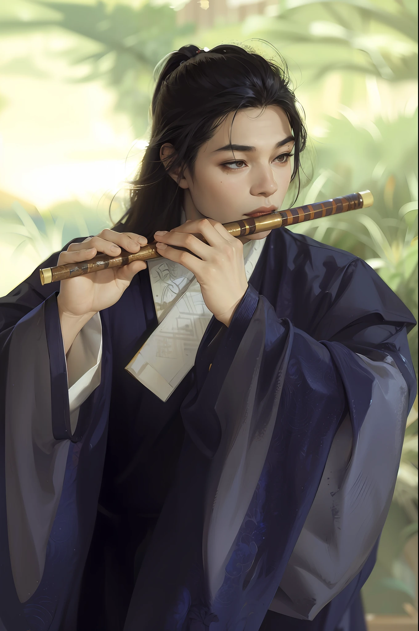 (Male: 1.1), black eyes, profile, oriental beauty, (masterpiece), best quality, Anime, merge, colorful, vibrant colors, illustration, artstyle, fantasy, realistic, animation, (photo_\(medium\):1.0 ), by Antonio J. Manzanedo, by Jeremy Lipking, lightning, in surreal landscapes, smooth, sharp focus