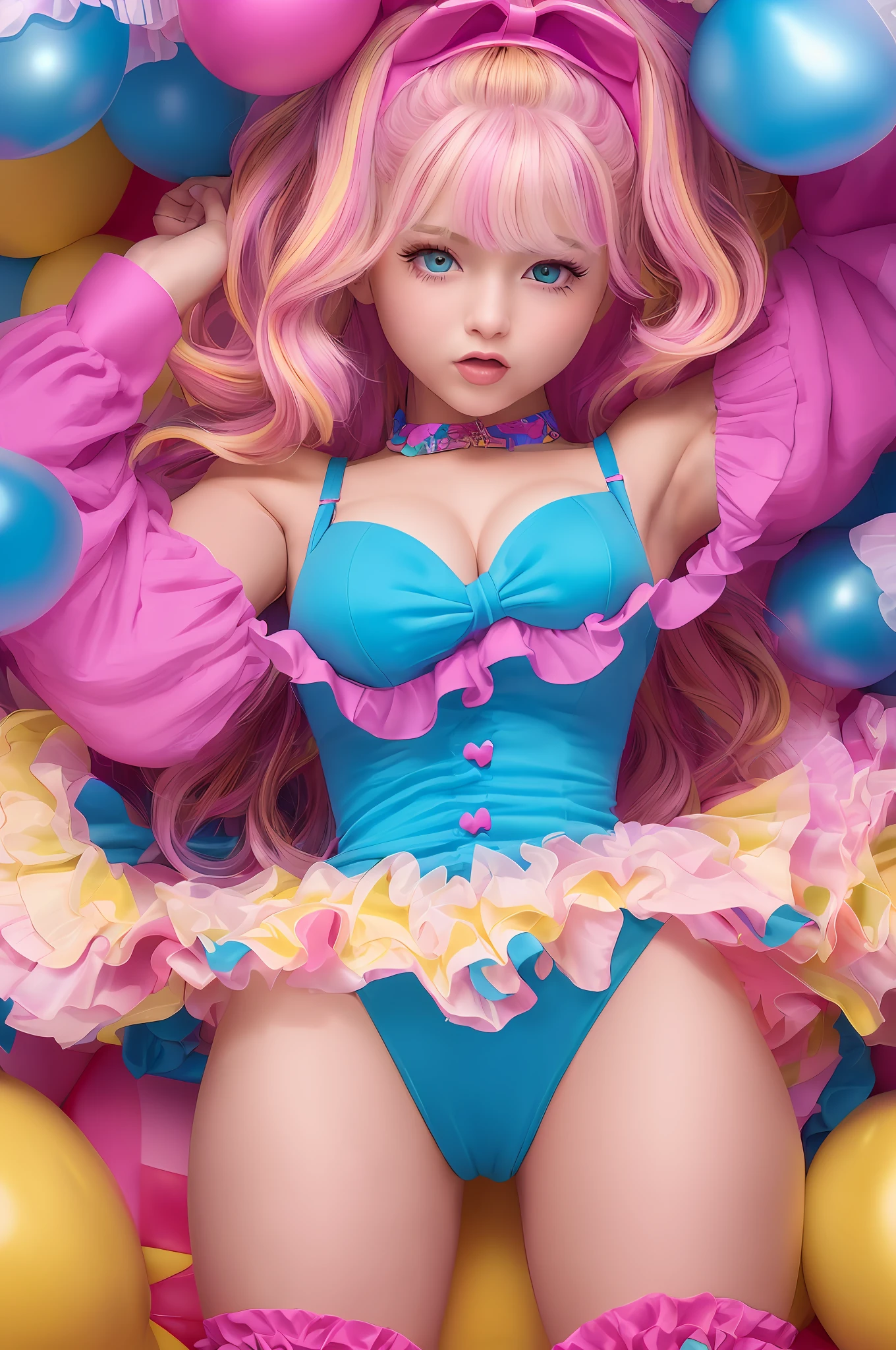 (extremely detailed and high-quality CG illustration, impressive masterpiece-like quality), (bold and vibrant colors with bright highlights for an exciting and eye-catching look), a stunning and seductive American bimbo in a playful bunny dress, striking and provocative, with an irresistible and flirtatious expression.