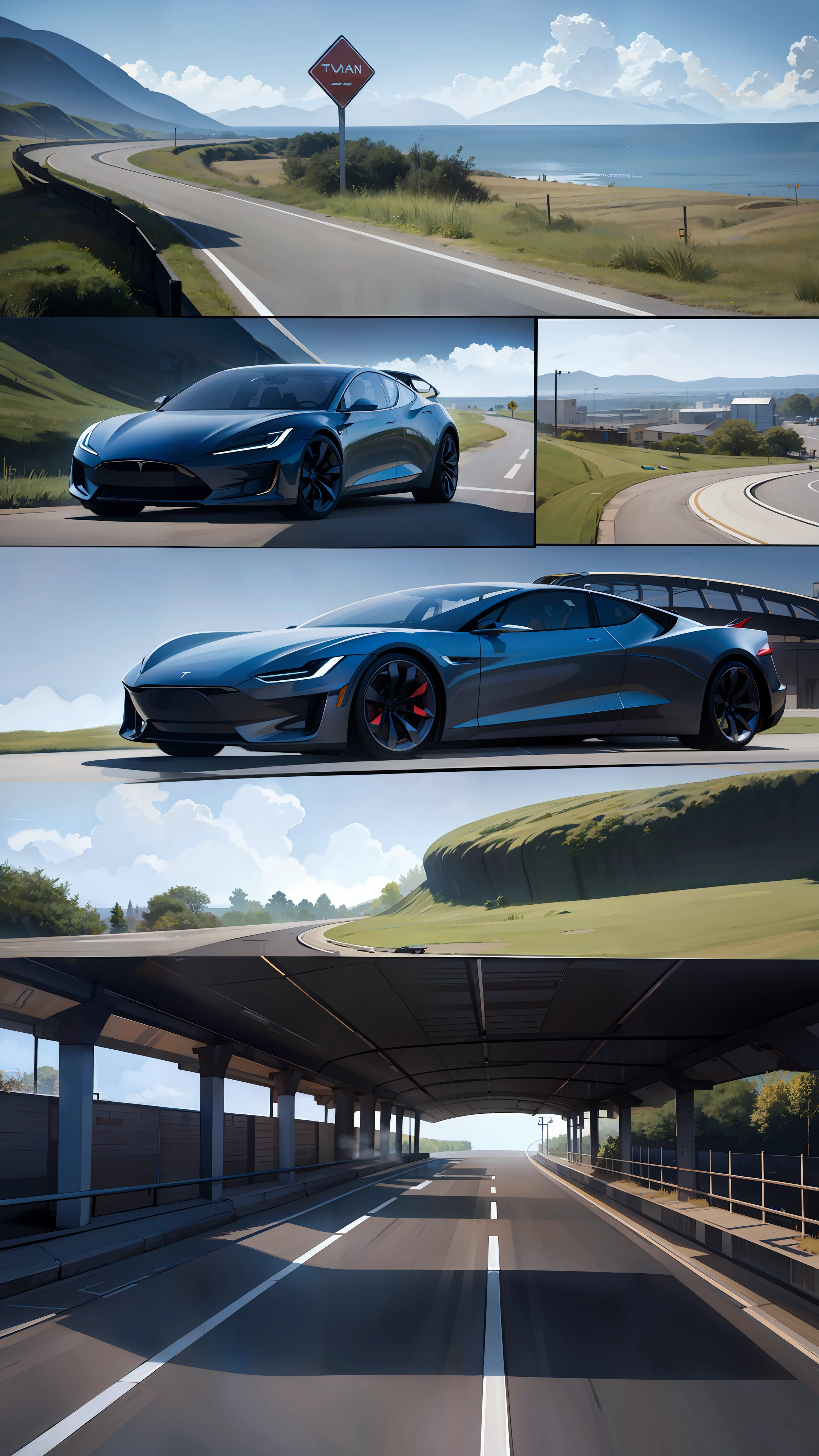 future concept Tesla in the year 2050 with background of a city 2050