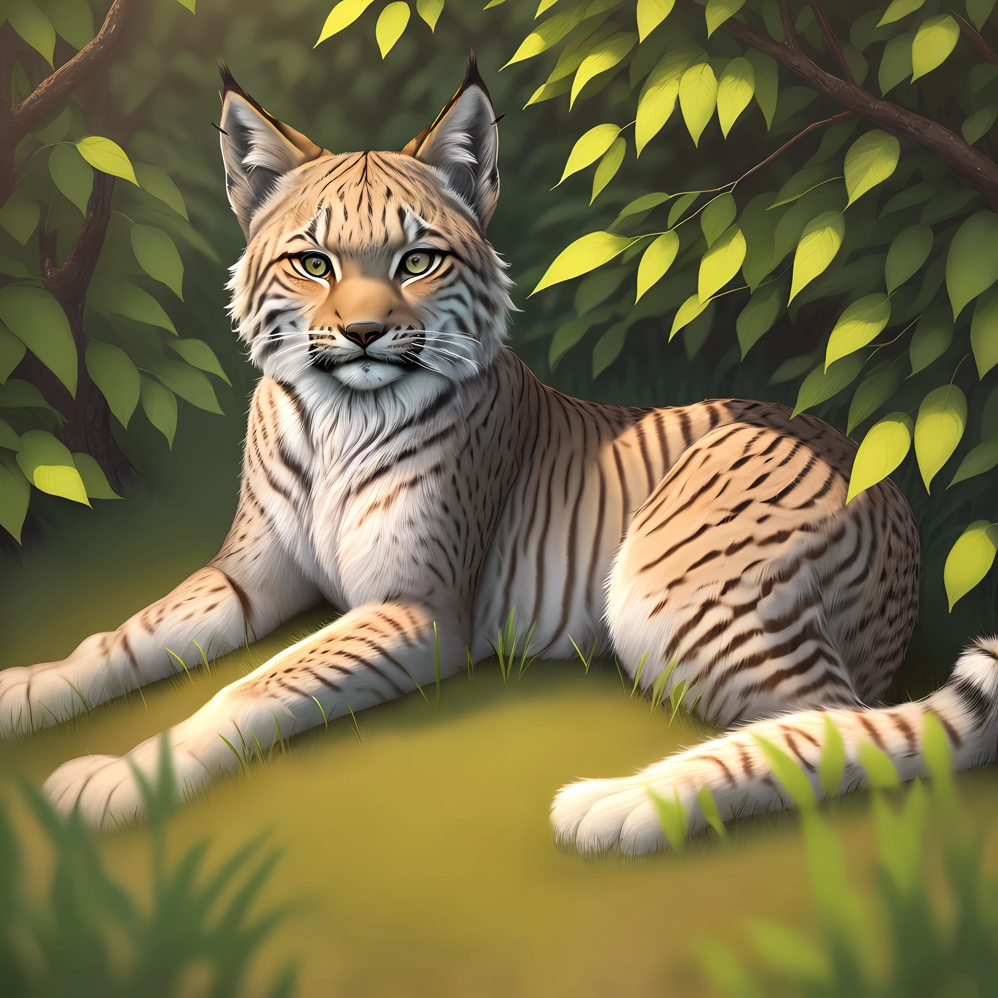 Young beautiful lynx in a thicket of grass