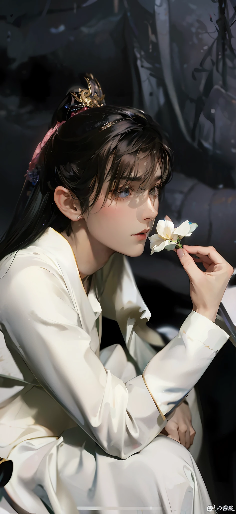 (Male: 1.1), black eyes, oriental beauty, (masterpiece), best quality, Anime, merge, colorful, vibrant colors, illustration, artstyle, fantasy, realistic, animation, (photo_\(medium\):1.0), by Antonio J. Manzanedo, by Jeremy Lipking, lightning, in surreal landscape, smooth, sharp focus