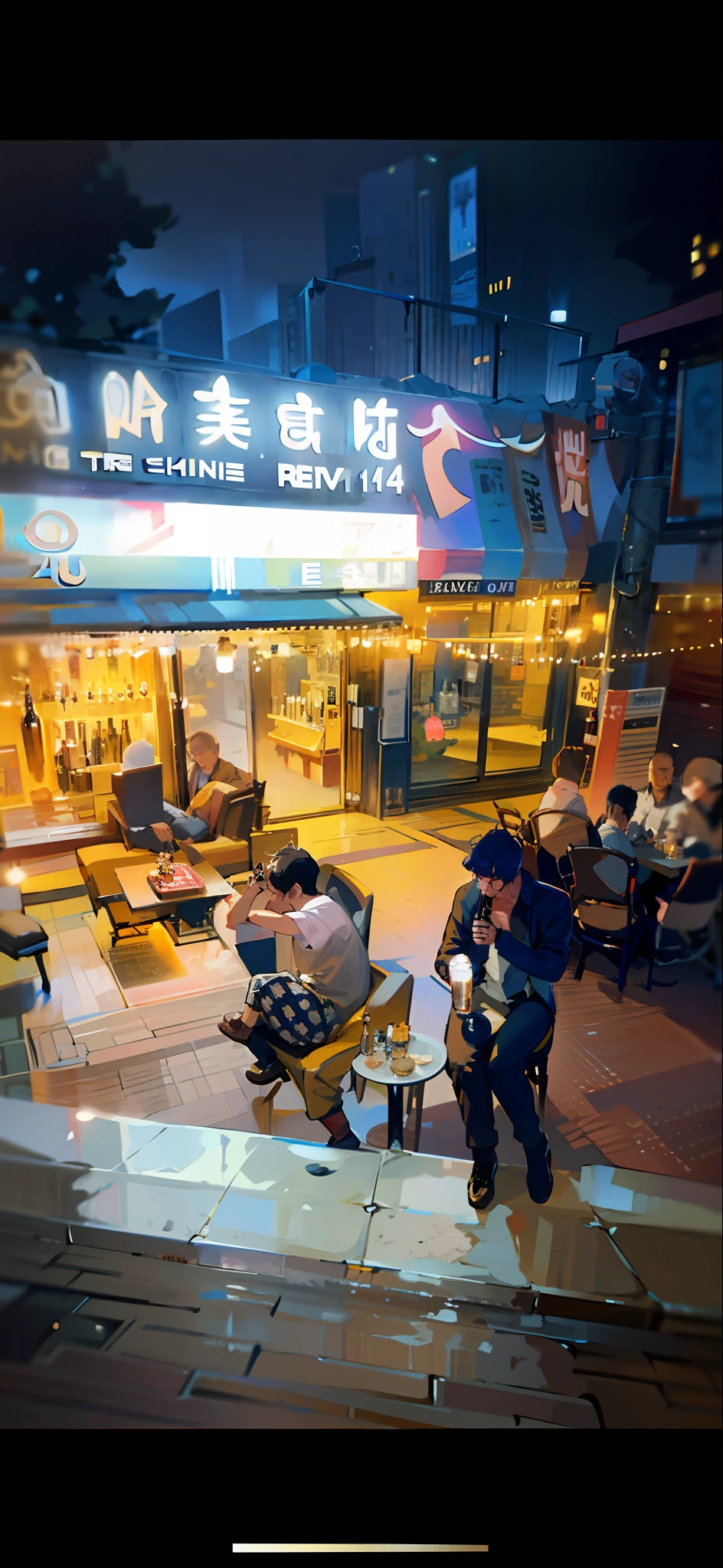 arafed man sitting in a chair looking at his cell phone, bottles of alcohol next to him, # oc, #oc, artist unknown, captured on iphone, 🕹️ 😎 🚬, busy night, holding beer bottles, f / 1. 9 6. 8 1 mm iso 4 0, in a bar, drink, inspired by Liam Wong