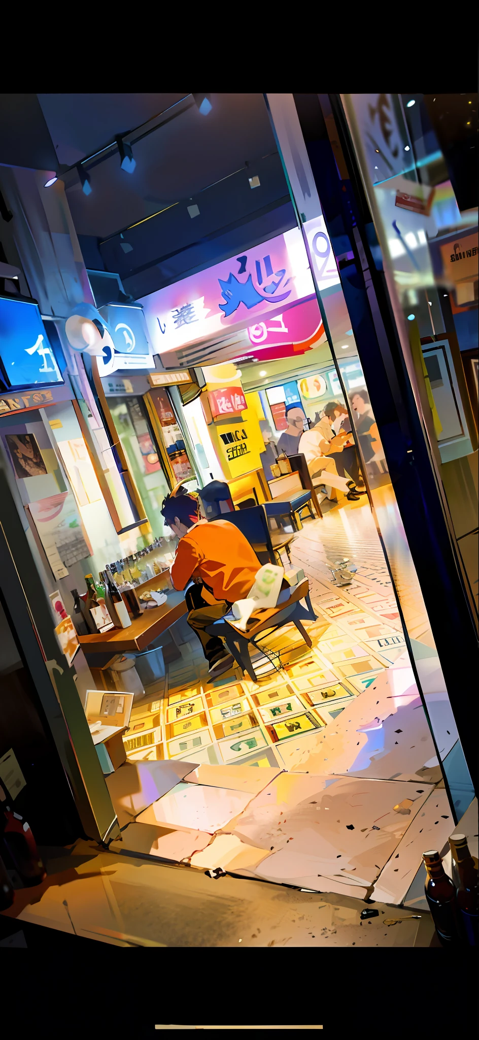 arafed man sitting in a chair looking at his cell phone, bottles of alcohol next to him, # oc, #oc, artist unknown, captured on iphone, 🕹️ 😎 🚬, busy night, holding beer bottles, f / 1. 9 6. 8 1 mm iso 4 0, in a bar, drink, inspired by Liam Wong
