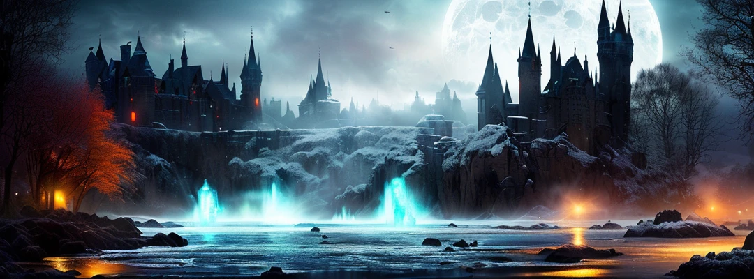 Black Castle, on ice, anime style, beautiful details, Anime