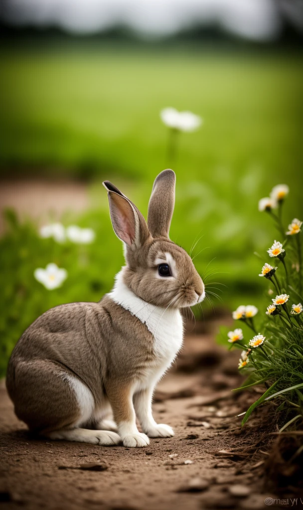 bunny, blur, bunny, flower, nature, no_humans, depth of field, to8contrast style, DARK_Glam, wearing DRK_Glam, deep shadows, (dark: 1.4), (8k, RAW photo, best quality, masterpiece: 1.2)