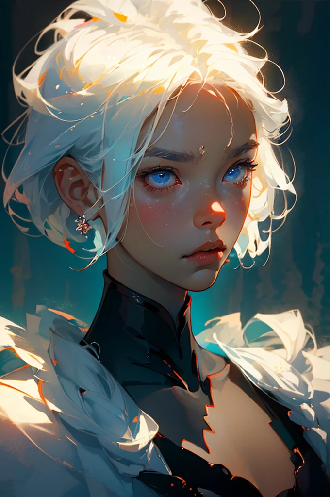 (best quality, masterpiece:1.3), 1boy, samurai, short hair, sitting, muscular, white hair, soft expression, blue eyes, close up, beautiful eyes