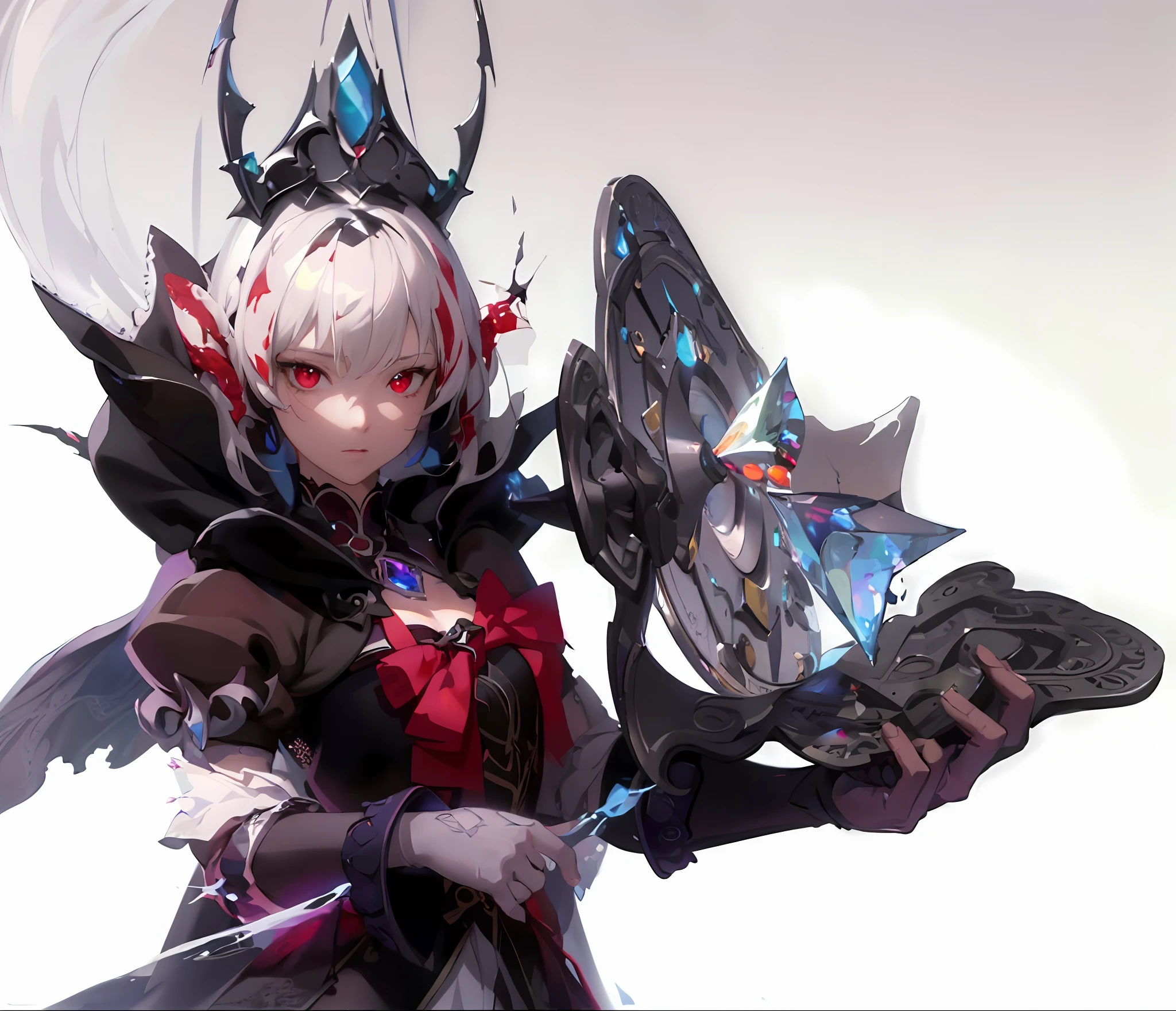(masterpiece, best quality, ultra-detailed, best shadow), (detailed background,dark fantasy), (beautiful detailed face), high contrast, (best illumination, an extremely delicate and beautiful), ((cinematic light)), colorful, hyper detail, dramatic light, intricate details, (1 girl, solo,black hair, sharp face,low twintails,red eyes, hair between eyes,dynamic angle), blood splatter, swirling black light around the character, depth of field,black light particles,(broken glass),magic circle,