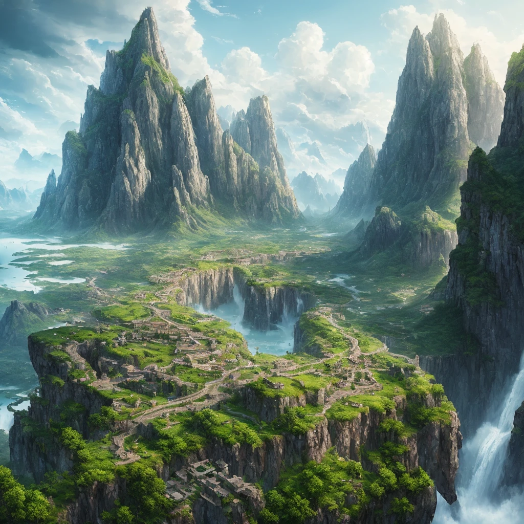 masterpiece, best quality, high quality, extremely detailed CG unity 8k wallpaper, scenery, outdoors, sky, cloud, day, no humans, mountain, landscape, water, tree, blue sky, waterfall, cliff, nature, lake, river, cloudy sky,award winning photography, Bokeh, Depth of Field, HDR, bloom, Chromatic Aberration ,Photorealistic,extremely detailed, trending on artstation, trending on CGsociety, Intricate, High Detail, dramatic, art by midjourney